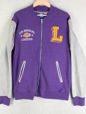 Adidas Jacket Mens Medium Los Angeles Lakers Basketball Purple Gray Full Zip